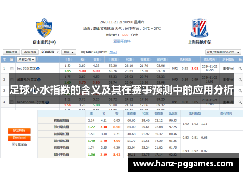 足球心水指数的含义及其在赛事预测中的应用分析